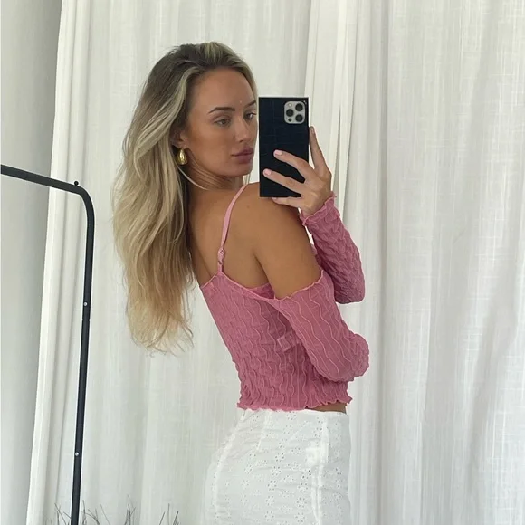 Revolve more to come pink Y2K long sleeve sheer mermaid core top - Picture 3 of 4